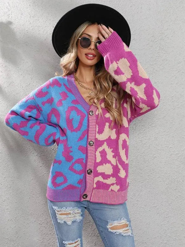 R&B | Style Leopardenmuster Übergroßer StrickStrickjacke Pullover