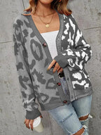 R&B | Style Leopardenmuster Übergroßer StrickStrickjacke Pullover