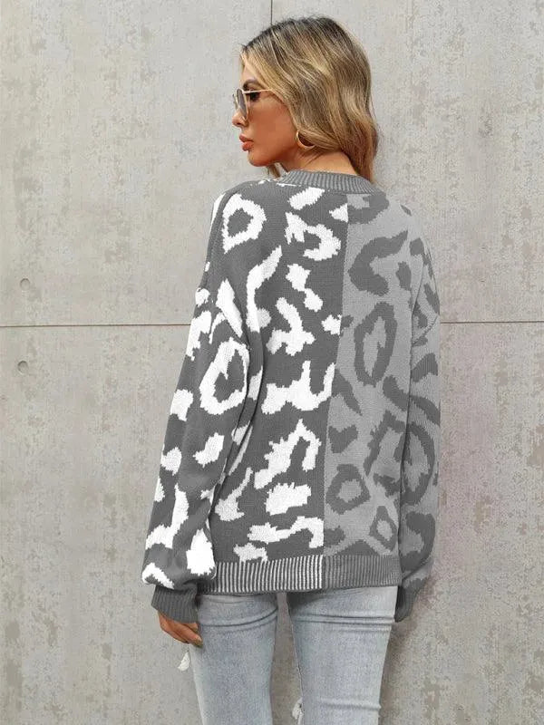 R&B | Style Leopardenmuster Übergroßer StrickStrickjacke Pullover