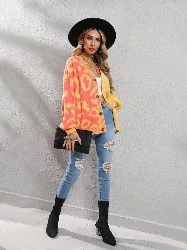 R&B | Style Leopardenmuster Übergroßer StrickStrickjacke Pullover