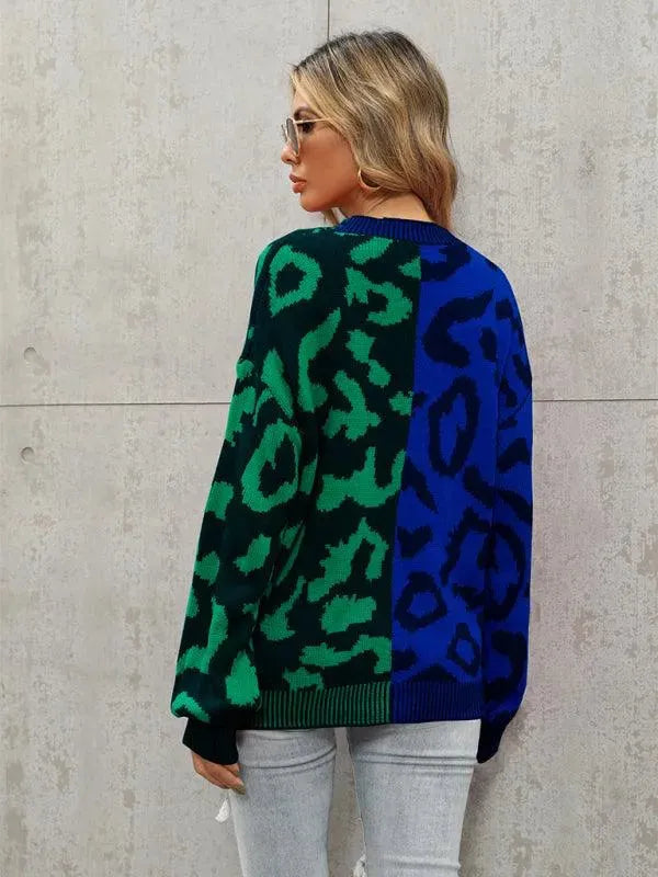 R&B | Style Leopardenmuster Übergroßer StrickStrickjacke Pullover