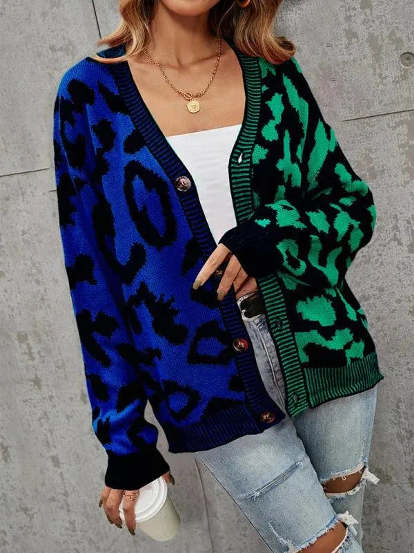 R&B | Style Leopardenmuster Übergroßer StrickStrickjacke Pullover