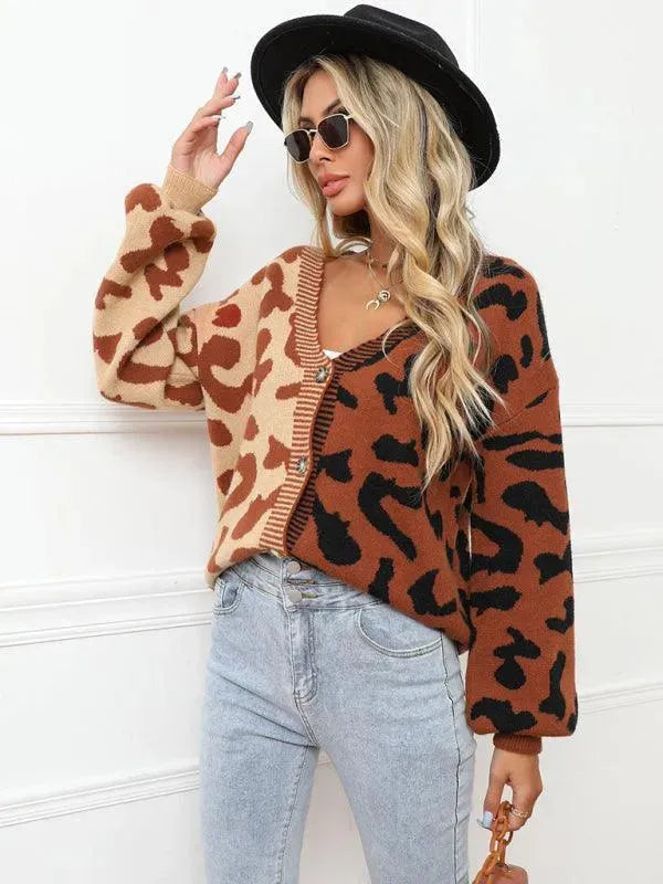 R&B | Style Leopardenmuster Übergroßer StrickStrickjacke Pullover