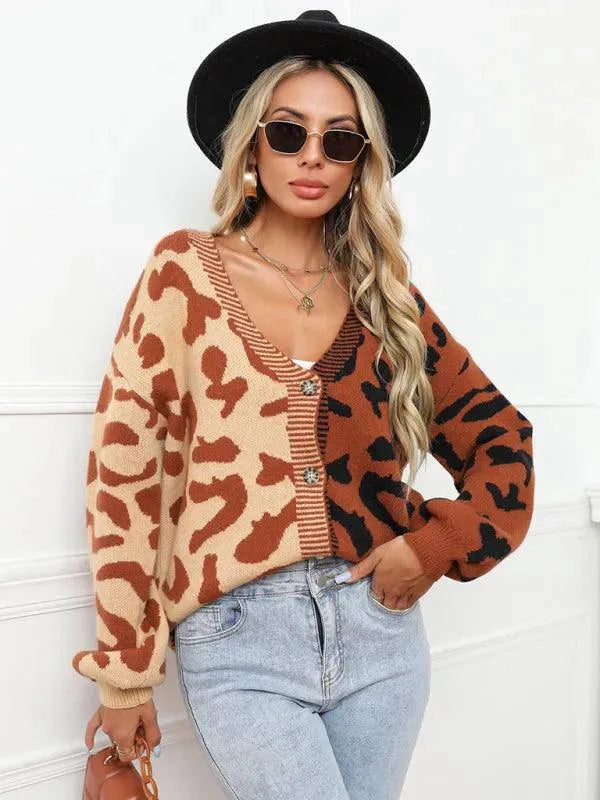 R&B | Style Leopardenmuster Übergroßer StrickStrickjacke Pullover