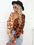 R&B | Style Leopardenmuster Übergroßer StrickStrickjacke Pullover
