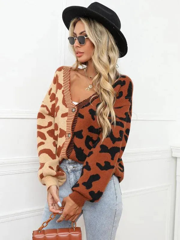 R&B | Style Leopardenmuster Übergroßer StrickStrickjacke Pullover