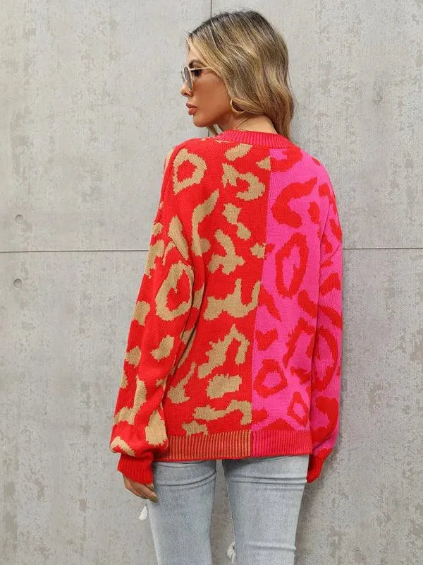 R&B | Style Leopardenmuster Übergroßer StrickStrickjacke Pullover