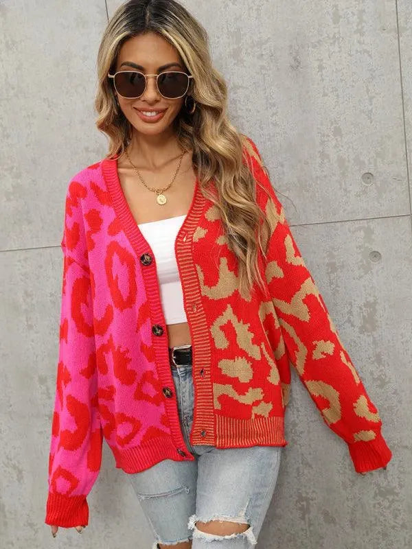 R&B | Style Leopardenmuster Übergroßer StrickStrickjacke Pullover