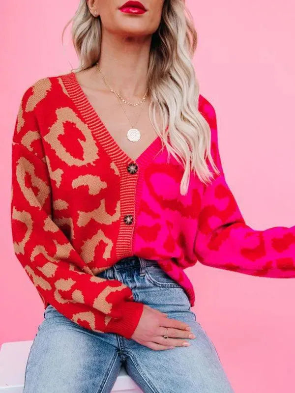 R&B | Style Leopardenmuster Übergroßer StrickStrickjacke Pullover