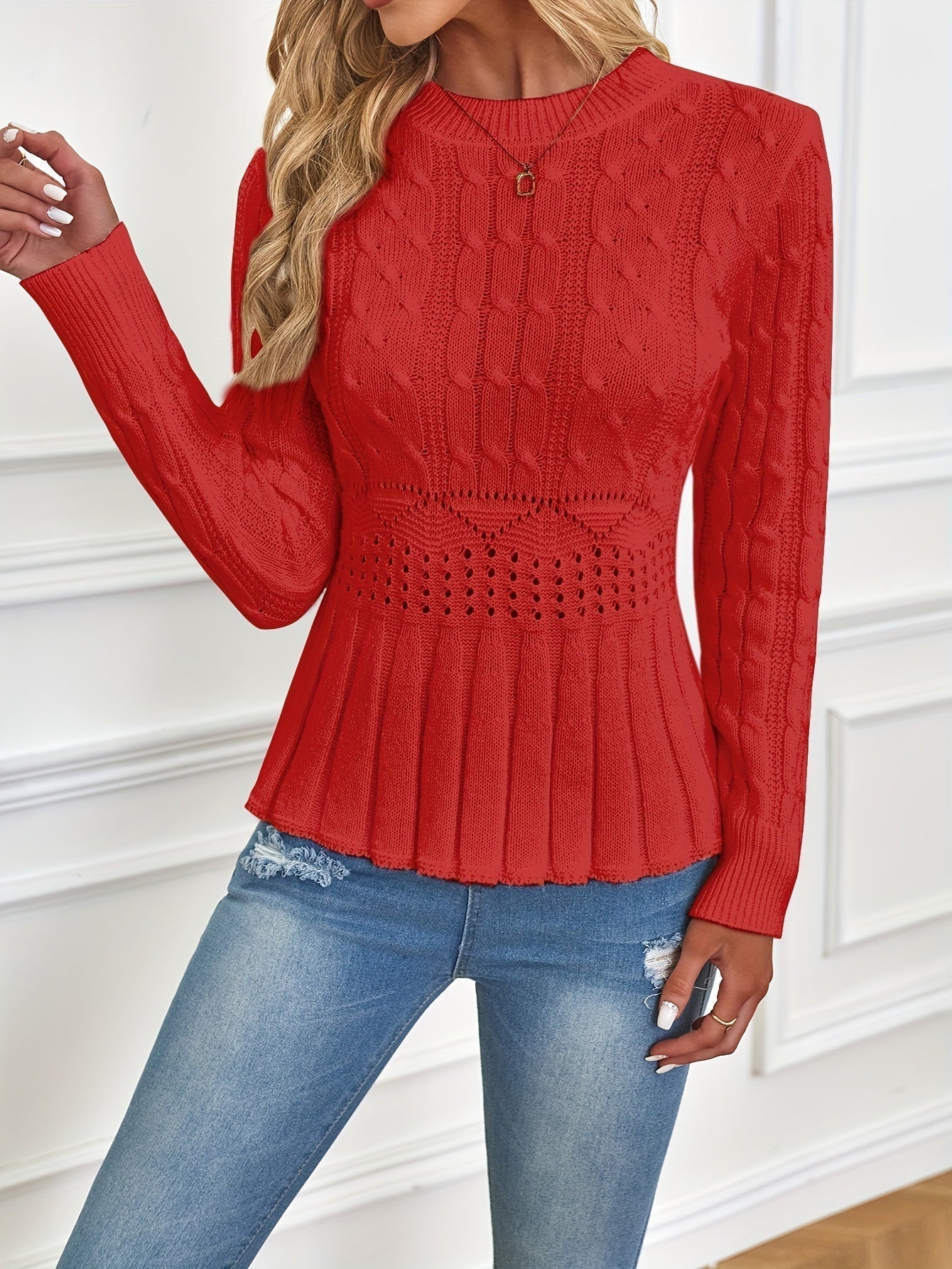 R&B | Robuster Kabelstrickpullover mit Rundhalsausschnitt