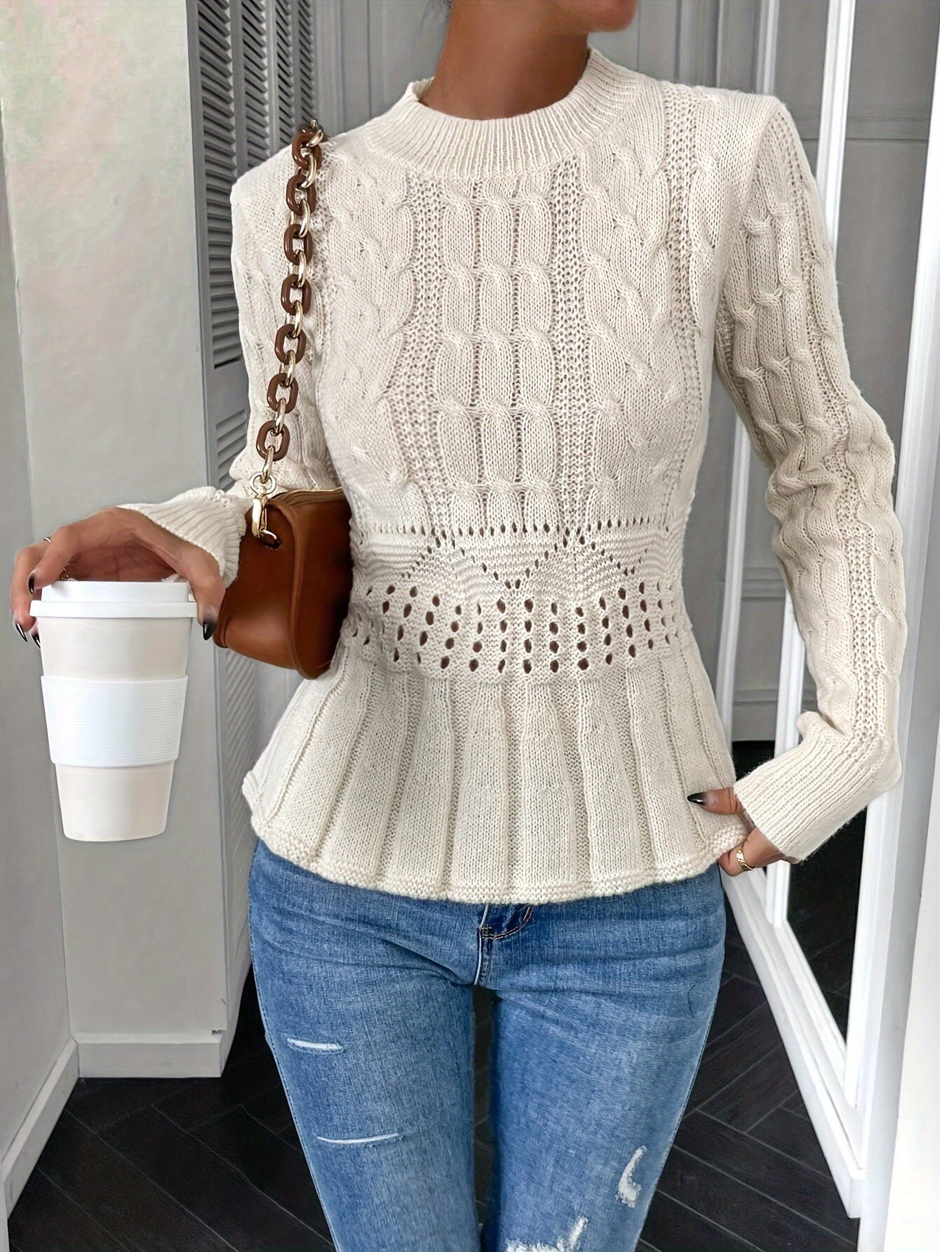 R&B | Robuster Kabelstrickpullover mit Rundhalsausschnitt