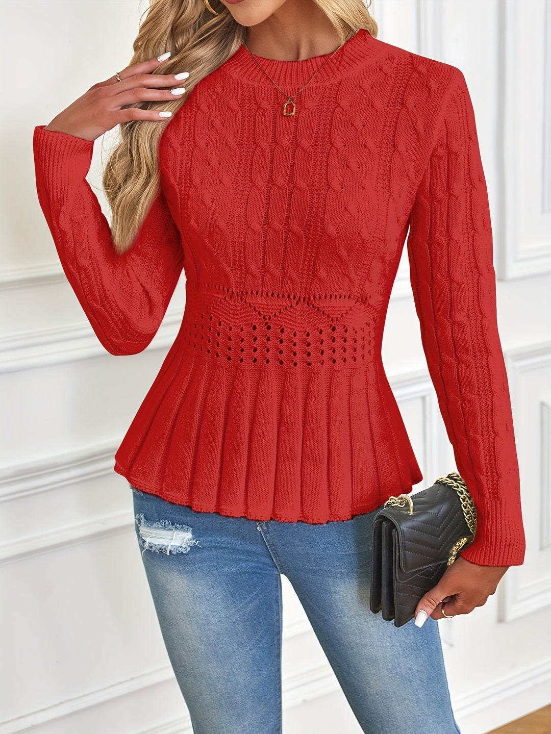 R&B | Robuster Kabelstrickpullover mit Rundhalsausschnitt