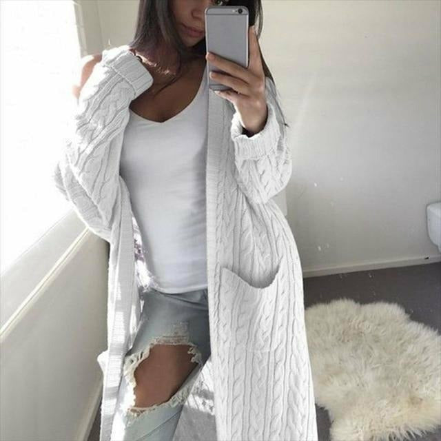 R&B | Lange Casual Strickjacke Acryl Warm