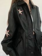 R&B | Lederjacke mit Reverskragen Und Stickerei