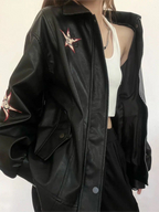R&B | Lederjacke mit Reverskragen Und Stickerei