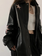 R&B | Lederjacke mit Reverskragen Und Stickerei