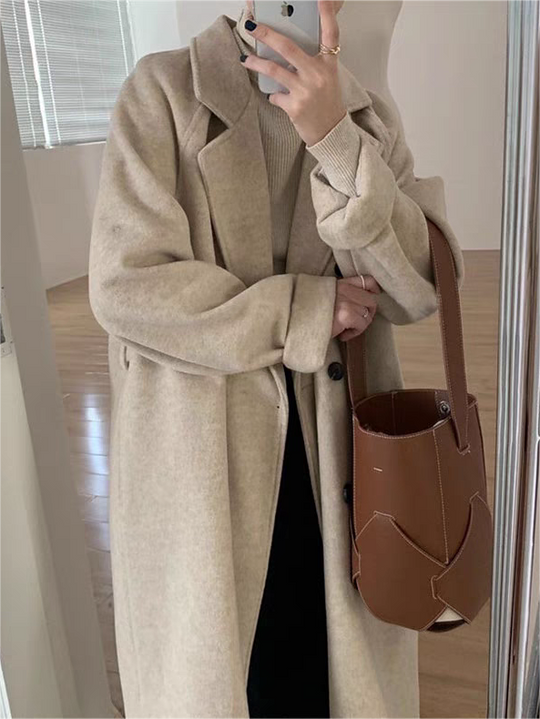 R&B | Oversized Langer Mantel mit Reverskragen Und Gürtel