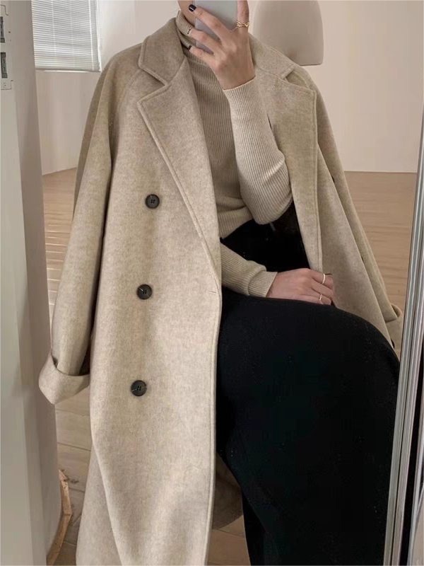 R&B | Oversized Langer Mantel mit Reverskragen Und Gürtel