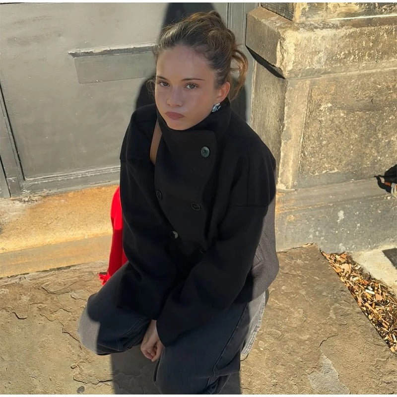 R&B | Wollmischung Jacke mit Hohem Kragen und Knöpfen