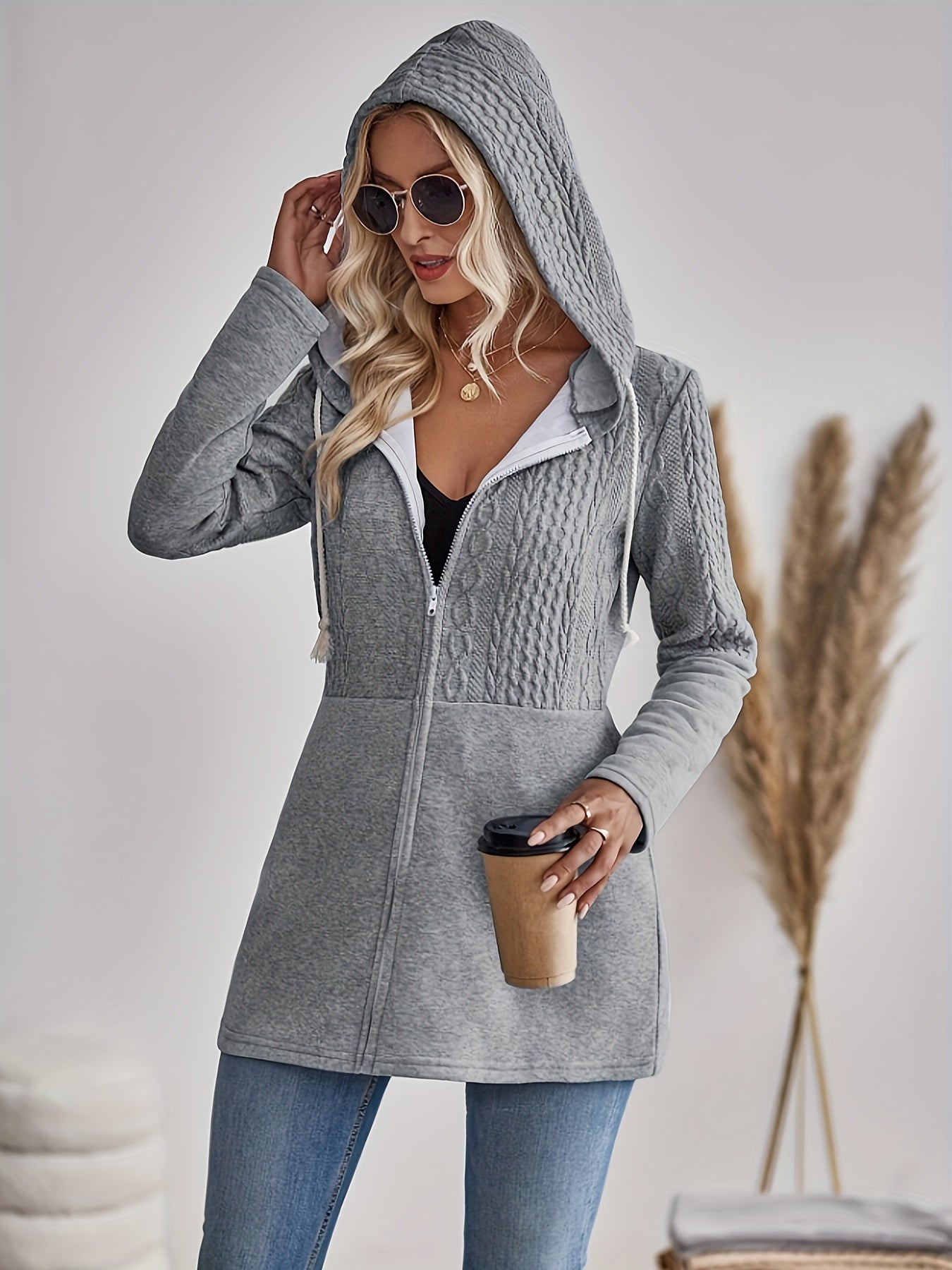 R&B | Texturierte Zip-Up Hoodie Jacke