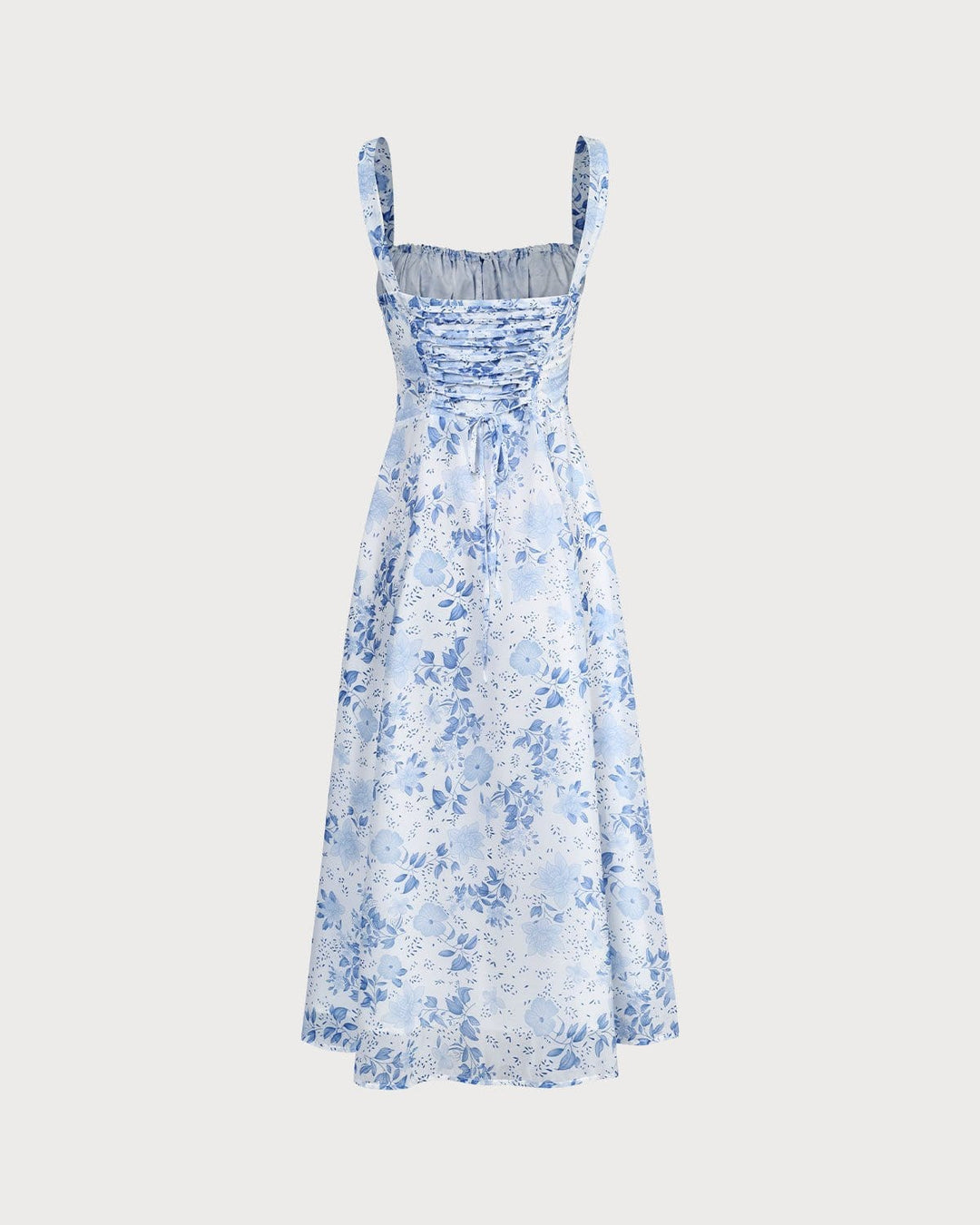 R&B | Blaues Midikleid mit Blumenmuster und Quadratischem Ausschnitt