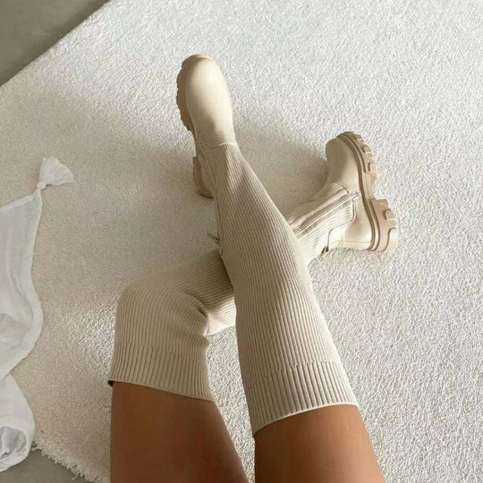 R&B | Über-Die-Knie Elastische Strickstiefel