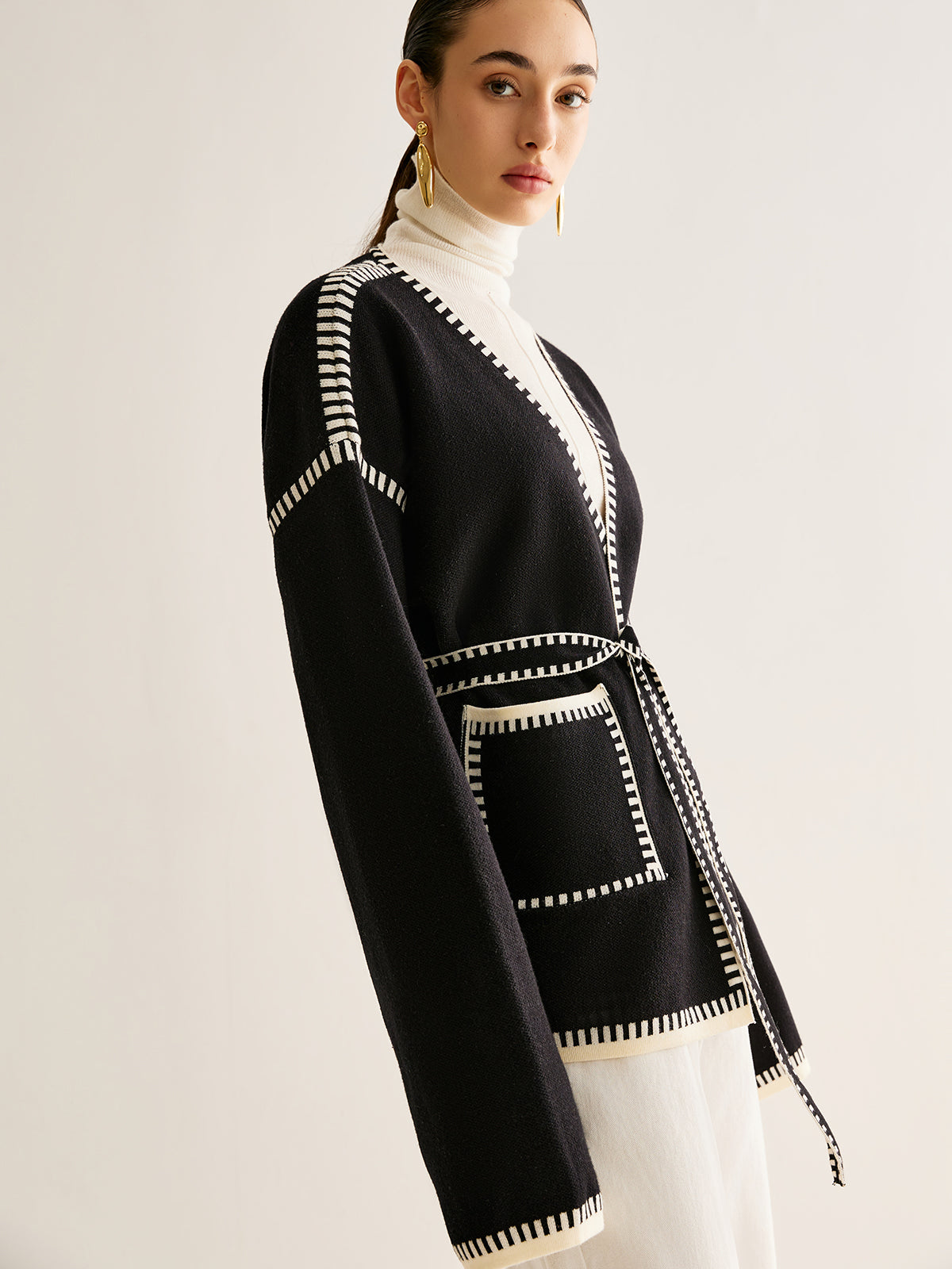 R&B | GR&Bundene Strickjacke mit Gürtel für Frauen
