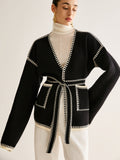 R&B | GR&Bundene Strickjacke mit Gürtel für Frauen