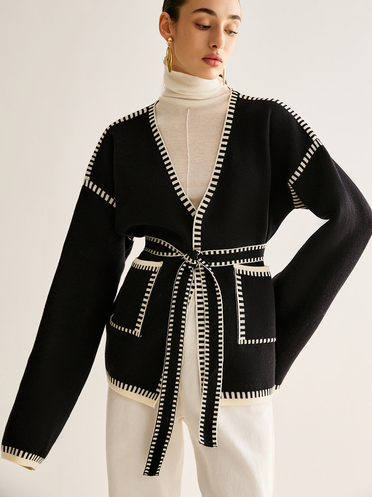 R&B | GR&Bundene Strickjacke mit Gürtel für Frauen