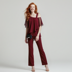 R&B | Damen Zweiteiler Satz Eleganter Jumpsuit mit Cold Shoulder Bluse