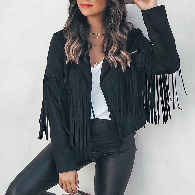 R&B | Trendy Wildleder Damenjacke mit Fransen