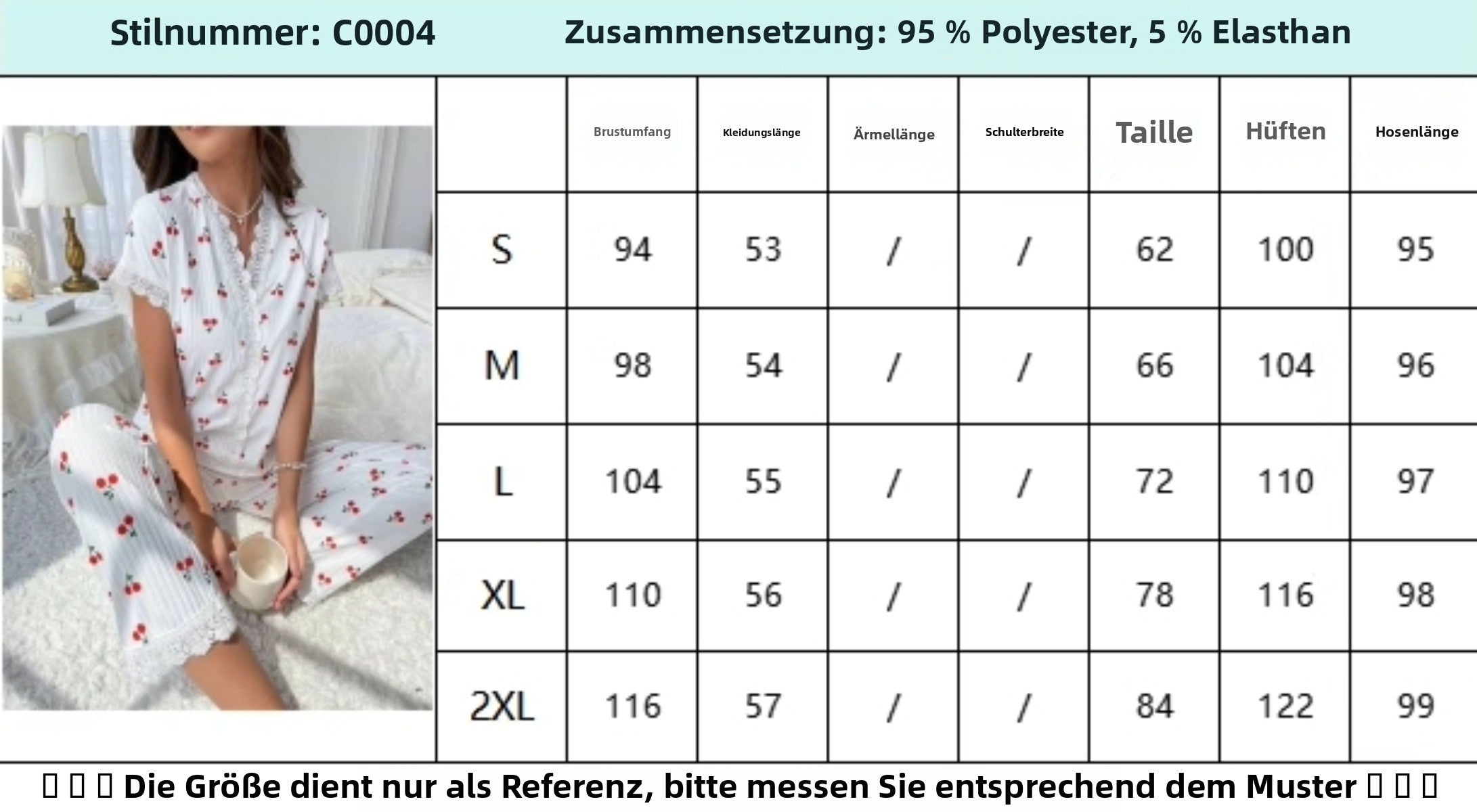 R&B | Schlafanzug mit Kirschdruck und Revers