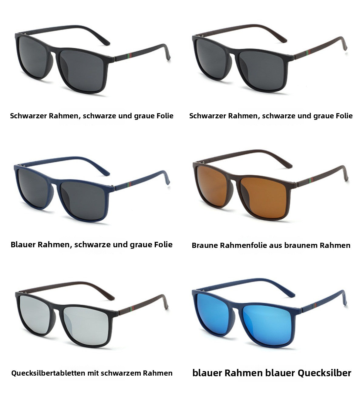 R&B | UV-Schutz quadratische polarisierte Sonnenbrille mit großem Rahmen