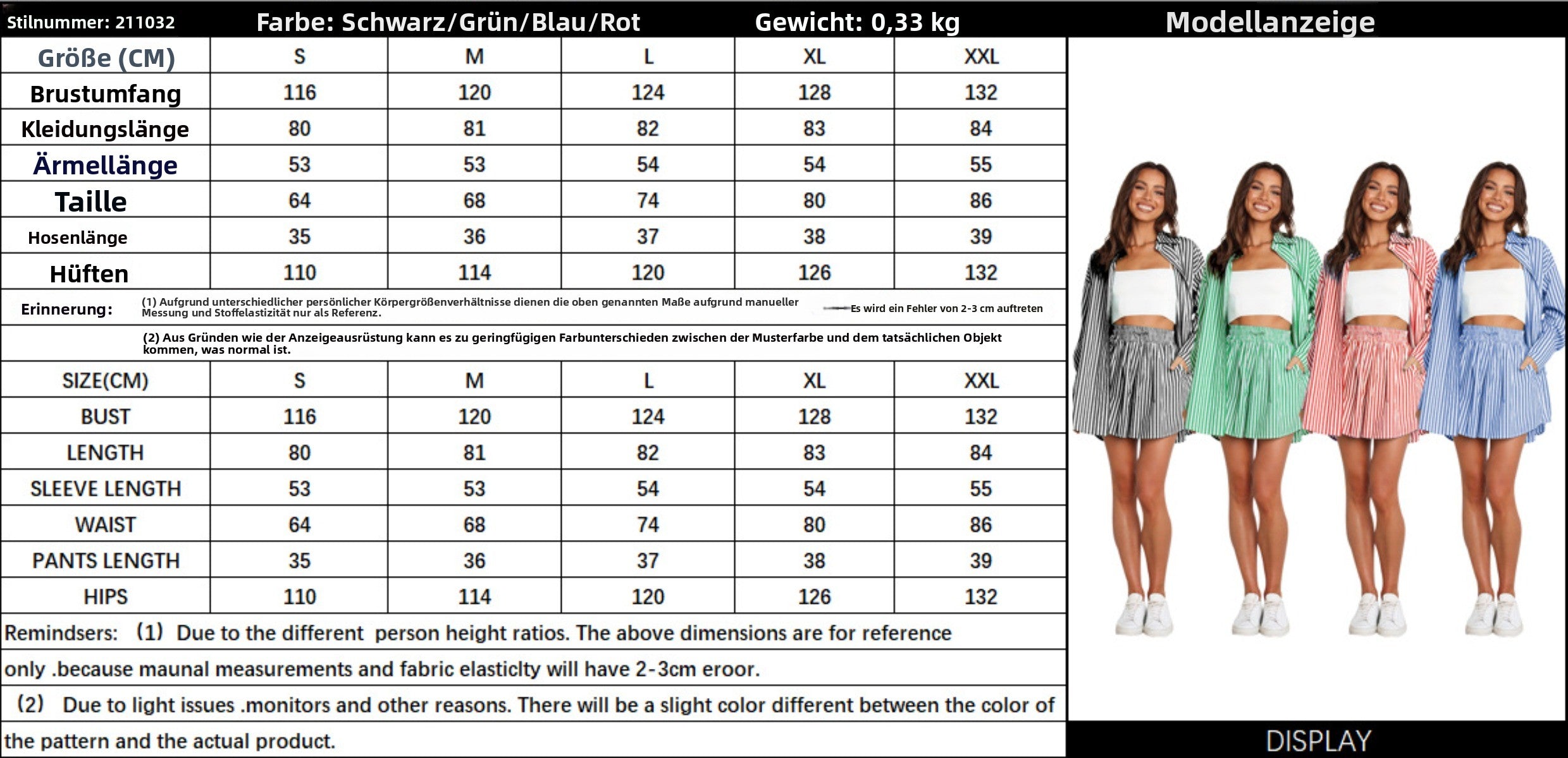 R&B | Fashion Shirt Gestreift Langarm Zweiteiliges Set