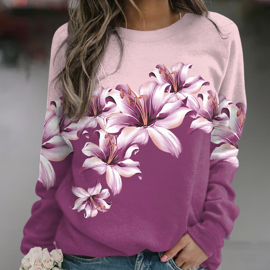R&B | Sweatshirt Weiches Atmungsaktives Material Bequeme Passform Floral Print Lange Ärmel