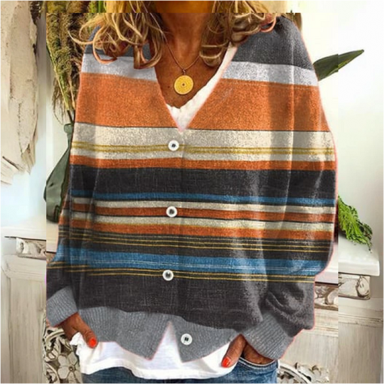 R&B | Damen Knopf Blumen Cardigan aus Daunen Warm