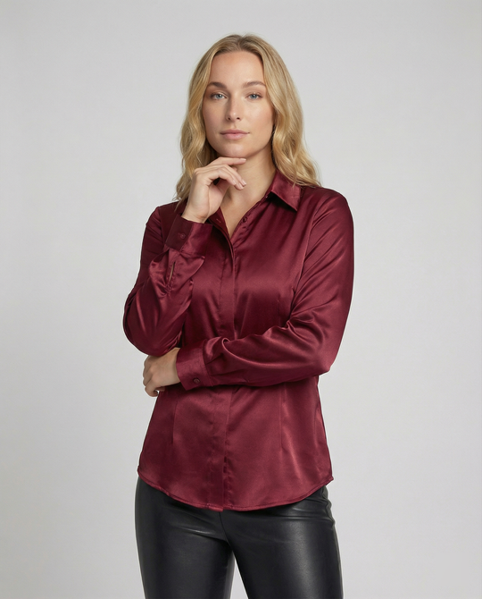 Damen Satin-Bluse mit klassischem Kragen R&B