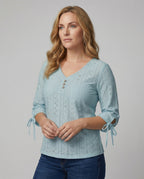 Damen Modisches Blusenshirt mit Spitzendetails und Knopfleiste R&B