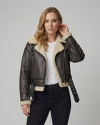 Damen Kunstlederjacke mit Kunstfellkragen