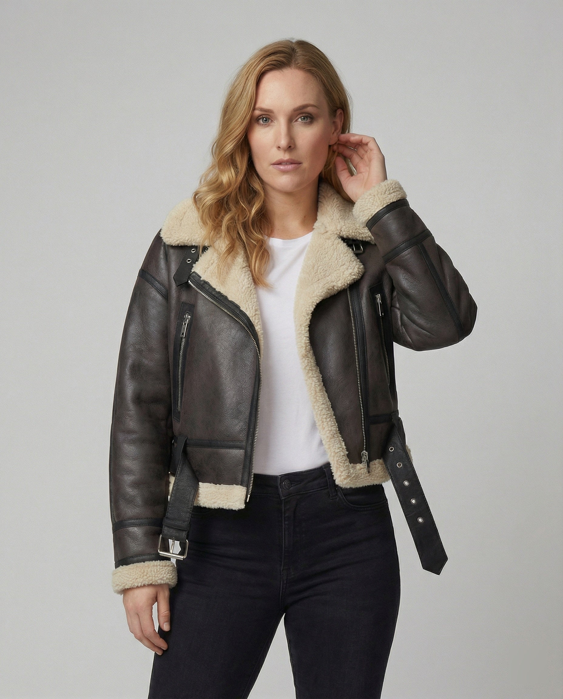 Damen Kunstlederjacke mit Kunstfellkragen