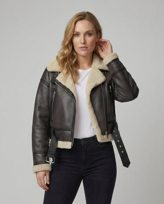 Damen Kunstlederjacke mit Kunstfellkragen