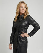 Damen Kunstleder Hemdkleid Tailliert