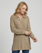Damen Rippstrick Pullover mit Kragen