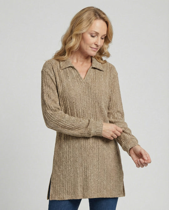 Damen Rippstrick Pullover mit Kragen