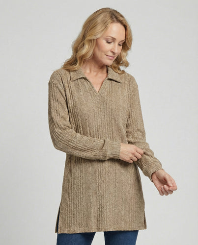 Damen Rippstrick Pullover mit Kragen
