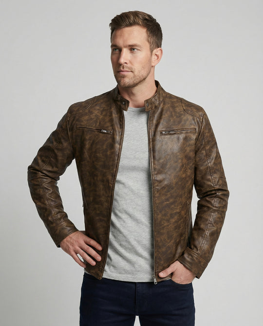 Herren Vintage Lederjacke asymmetrisch