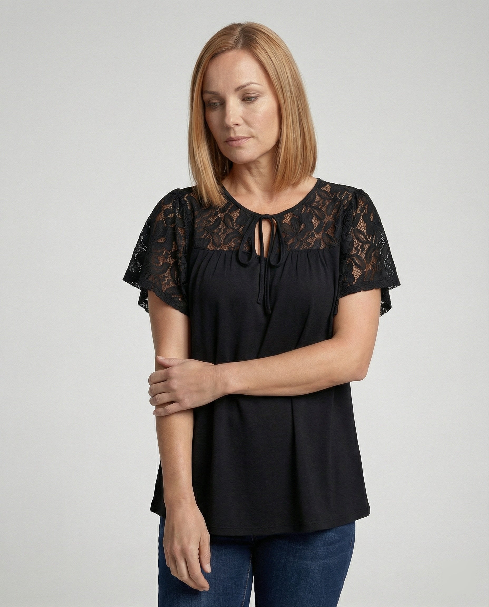 Damen Blusentop Spitze Tunika A-Linie