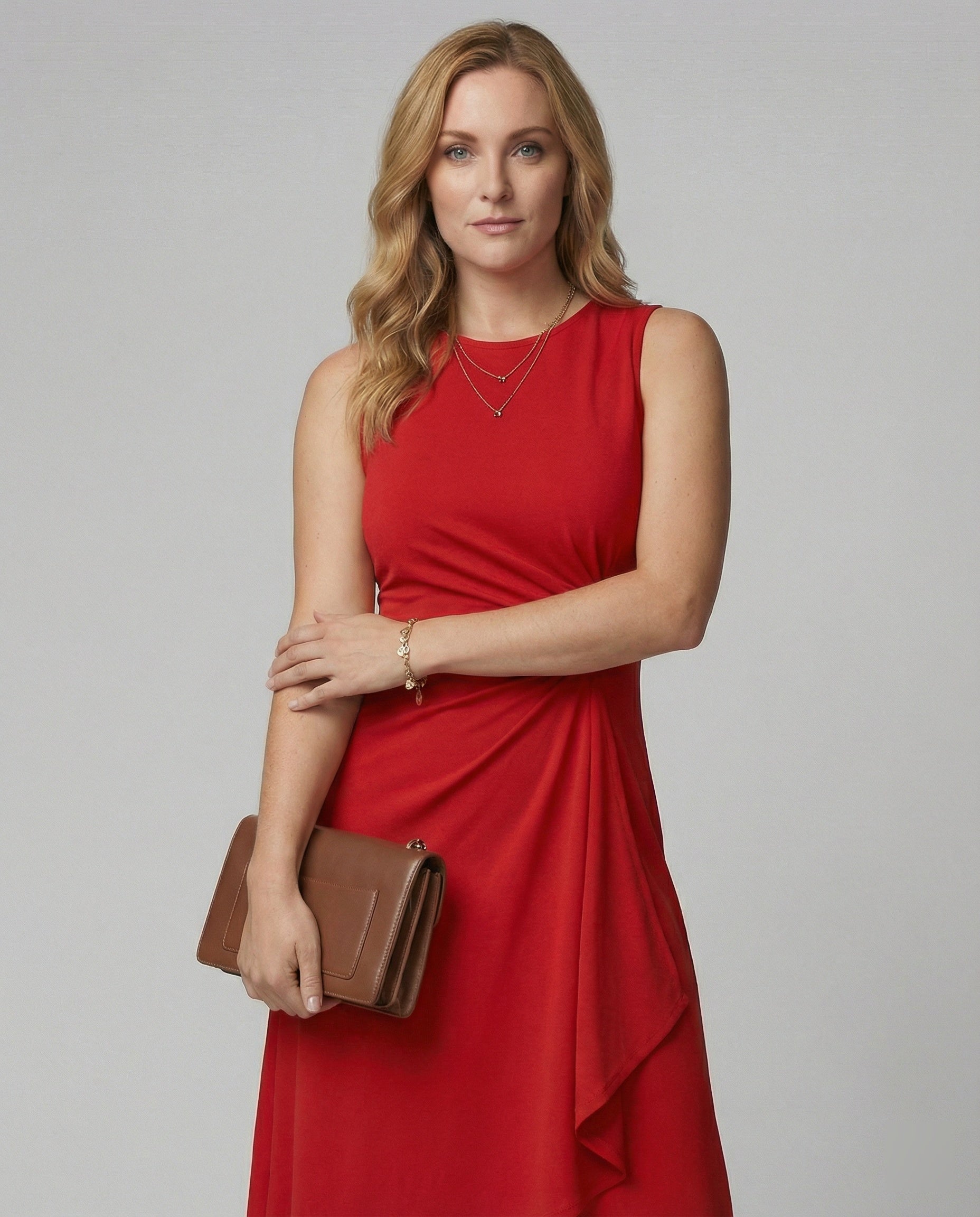 Damen ärmelloses Wickelkleid mit asymmetrischem Saum und Raffungen R&B