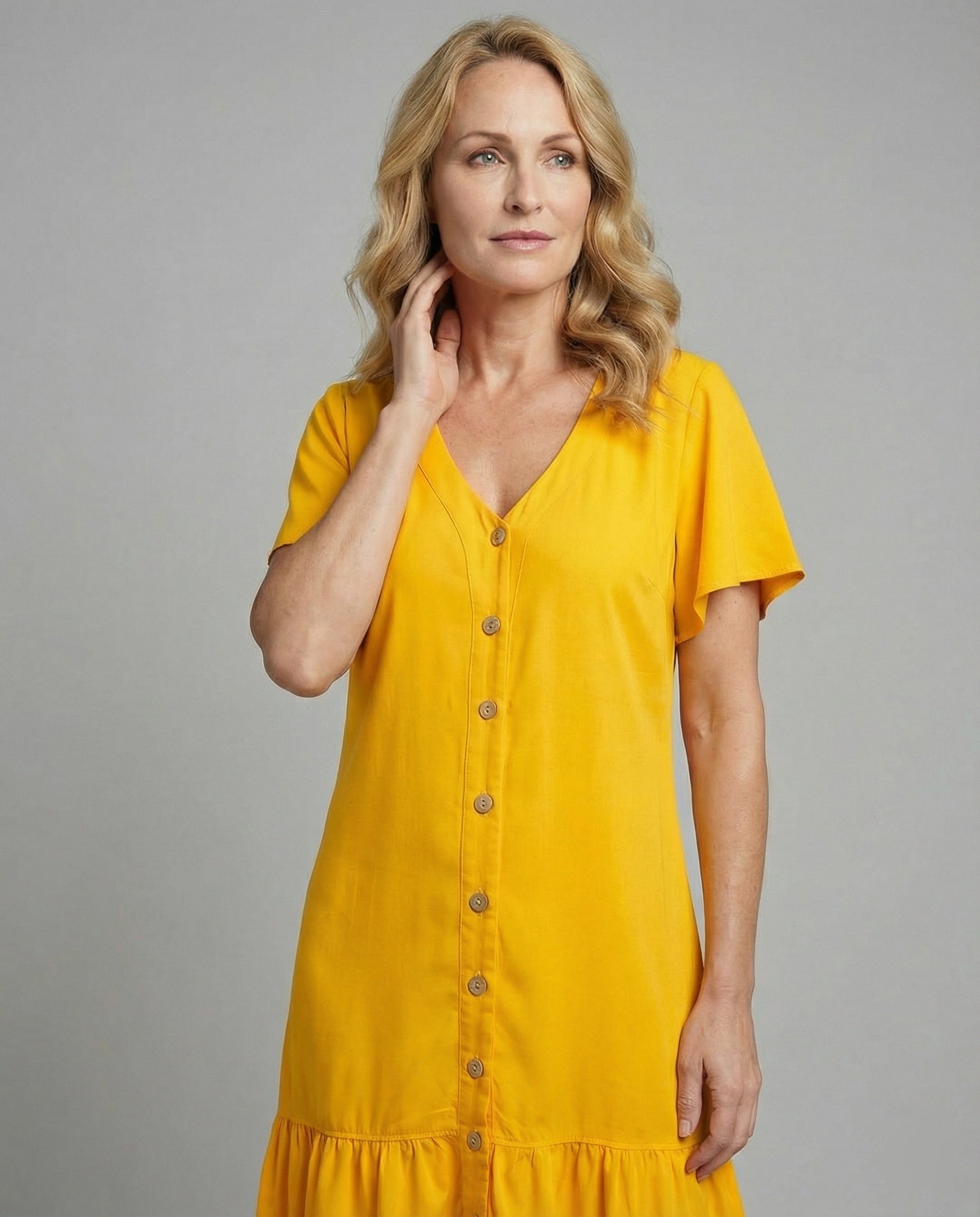 Damen Sommerkleid A-Linie Knopfleiste