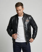 Herren Bomberjacke Kunstleder Pilotenstil